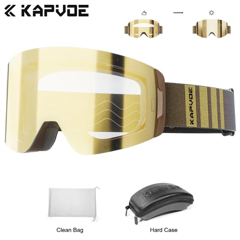 Kapvoe Occhiali da neve fotocromatici con custodia da sci Magnetico antiappannamento Protezione UV400 Motoslitta Occhiali da uomo Occhiali da snowbike invernali