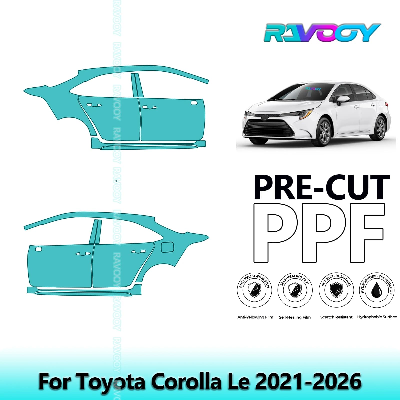 For Toyota Corolla Le 2021-2026 8.5mil Transparent Opaco Pre-Cut PPF Door and Pillar A/B Kit TPU Paint Protection Film Set