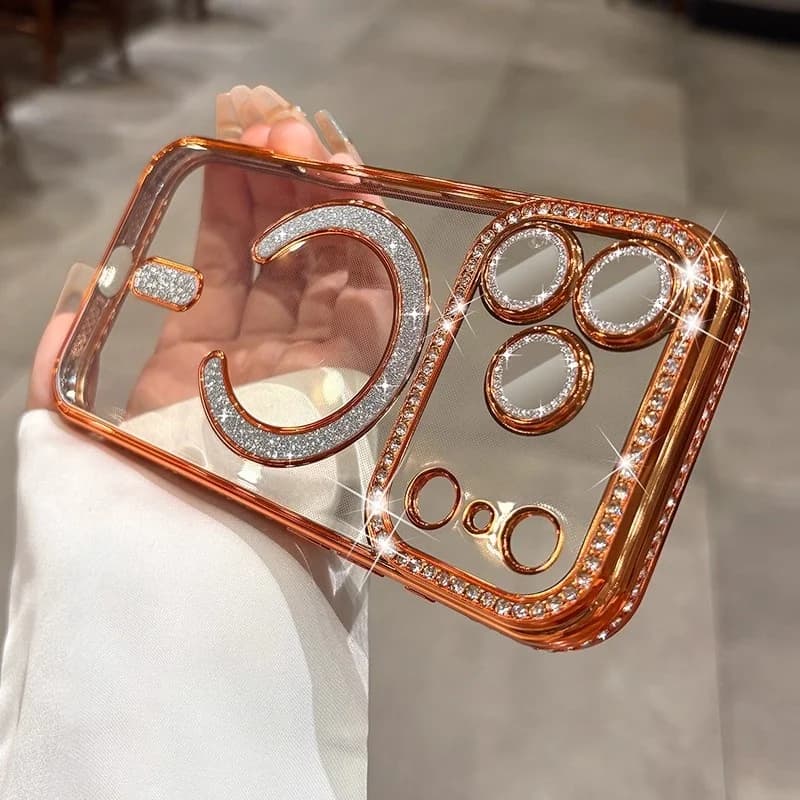 Plating Glitter Diamond Rhinestone Magnetic Wireless Charging Case for IPhone 17 Pro Max Air 16 15 14 13 12 Soft Silicone Cover