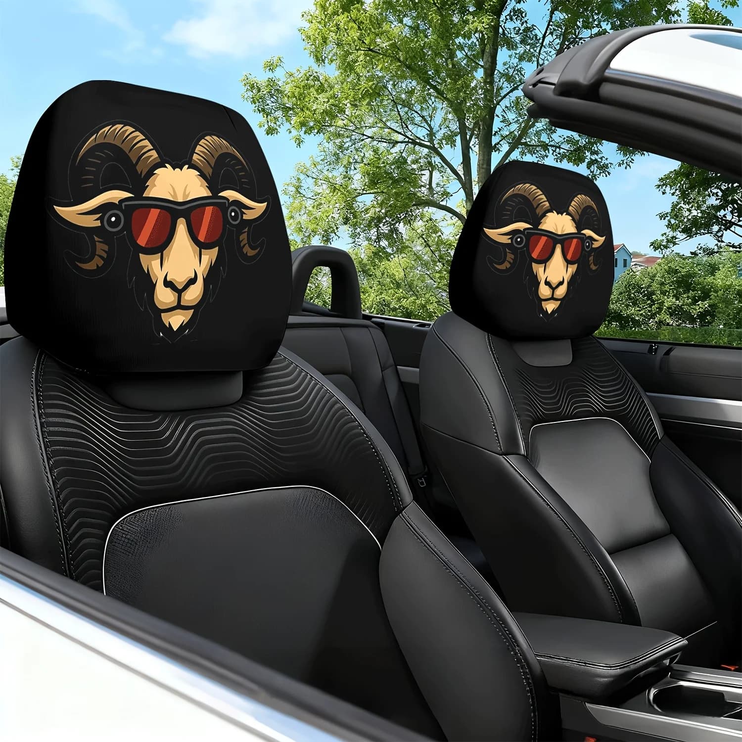 2 coprisedili per poggiatesta auto - Fantasia con pecora alla moda e occhiali, coprisedili e copricuscini per poggiatesta auto - Ant