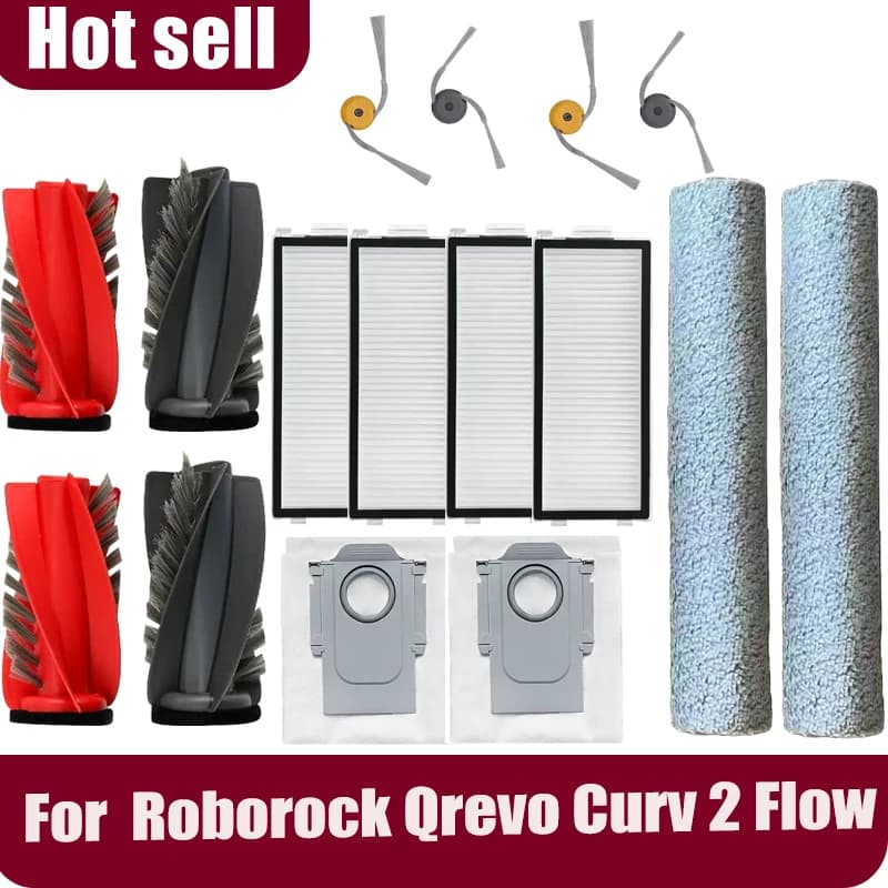 Roborock Qrevo Curv 2 Flow /A2240RR Robot Vacuum Spare Parts Main Side Brushes Mop Cloths HEPA Filters Dust Bags Accessorie