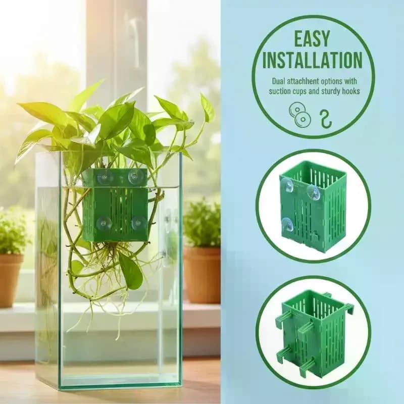 Hanging Suction Cup Hook Aquarium Plant Holder Plastic Aquarium Planter Planter Baskets Aquatic Pot Box Aquascape Decoration 1PC