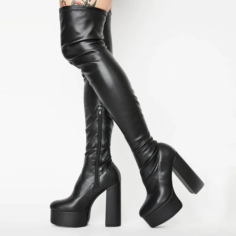 Stivali sopra il ginocchio da donna con tacco grosso nero Stivali con calzino con tacco alto Taglia 43 Stivali da donna impermeabili elasticizzati sottili