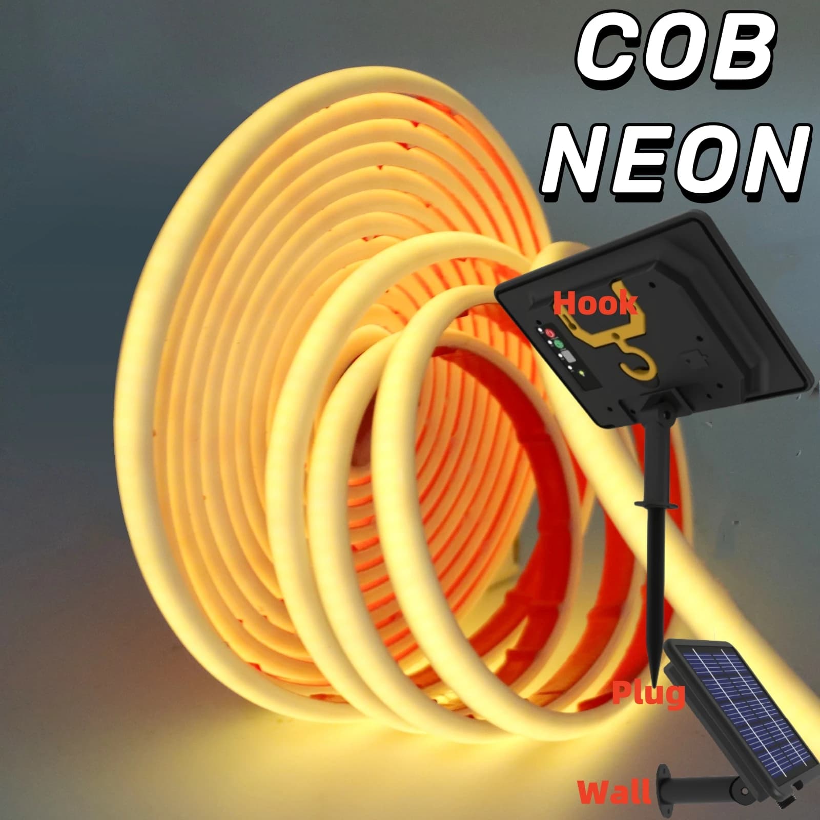 Striscia luminosa al neon solare IP68 COB 5M 24V 320LED/M Diodo nastro autoadesivo Corda dimmerabile Retroilluminazione bianca calda naturale fredda