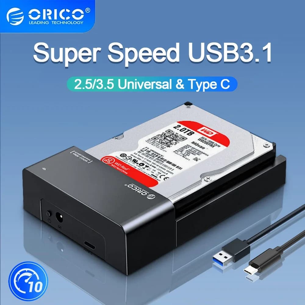 ORICO Custodia per HDD da 2,5/3,5 pollici SATA a USB 3.1 Gen2 Tipo C Adattatore SSD Scatola per HDD ad alta velocità Custodia per disco rigido per laptop