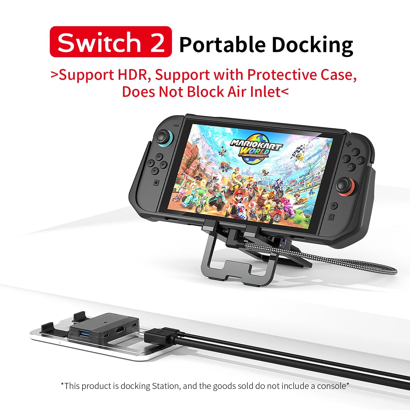 Switch 2 Dock con supporto pieghevole - Hub portatile 5 in 1 4K 60Hz HDMI 100W PD USB-C/A per accessori da gioco Nintendo Switch 2