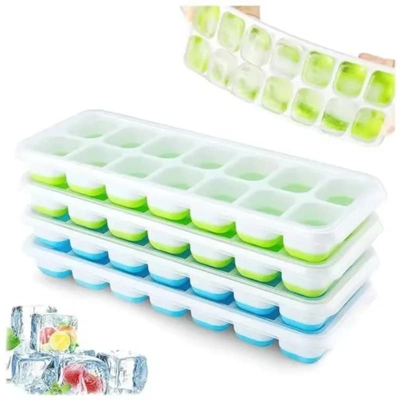 Stampo per ghiaccio in silicone a 14 scomparti con coperchio rimovibile, vassoio per cubetti di ghiaccio quadrati, accessori per bar.