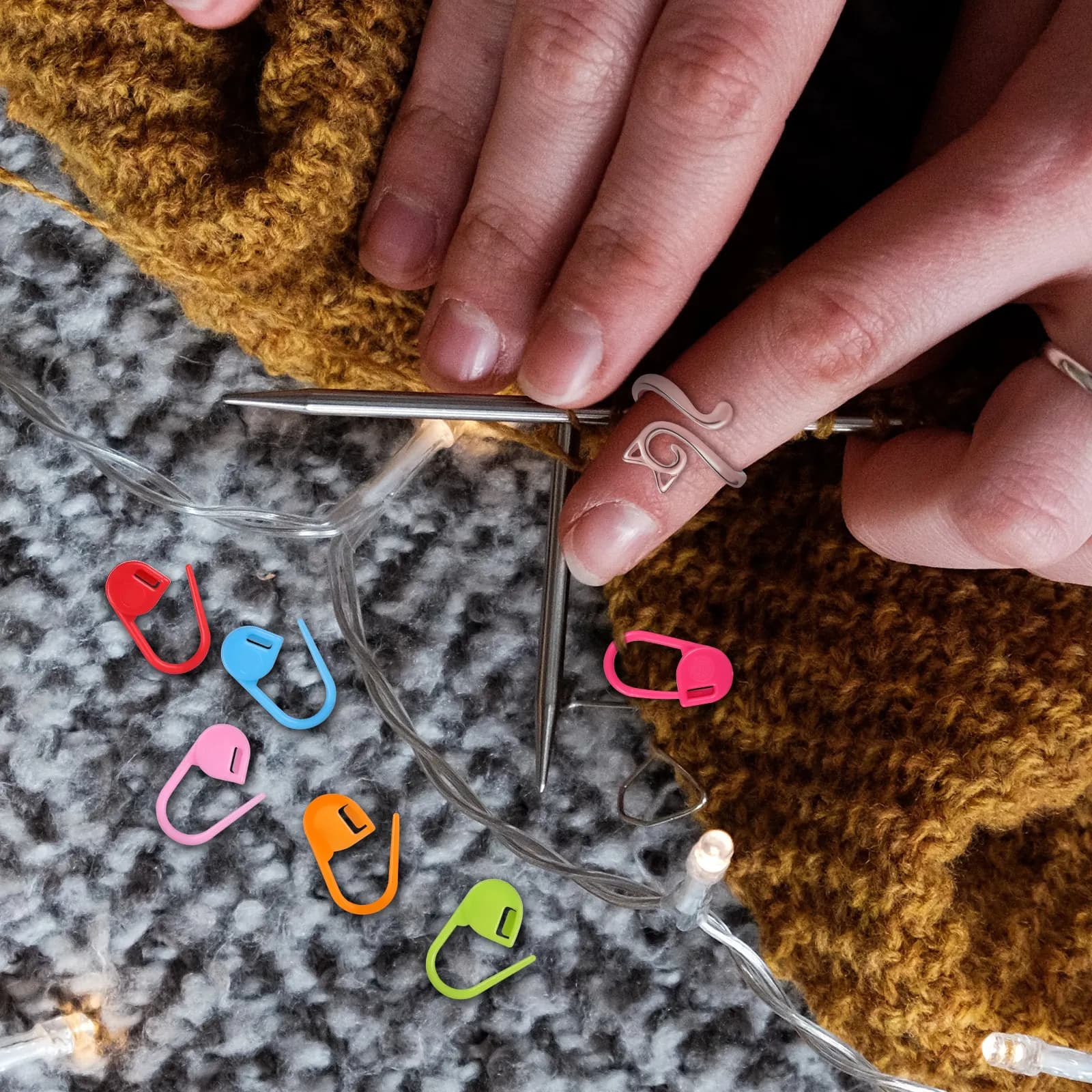 Set di anelli per maglieria, anelli di tensione per maglioni, segnapunti per uncinetto a forma di gatto, guida per punti a misura regolabile, strumenti per la tensione del filato per uncinetto