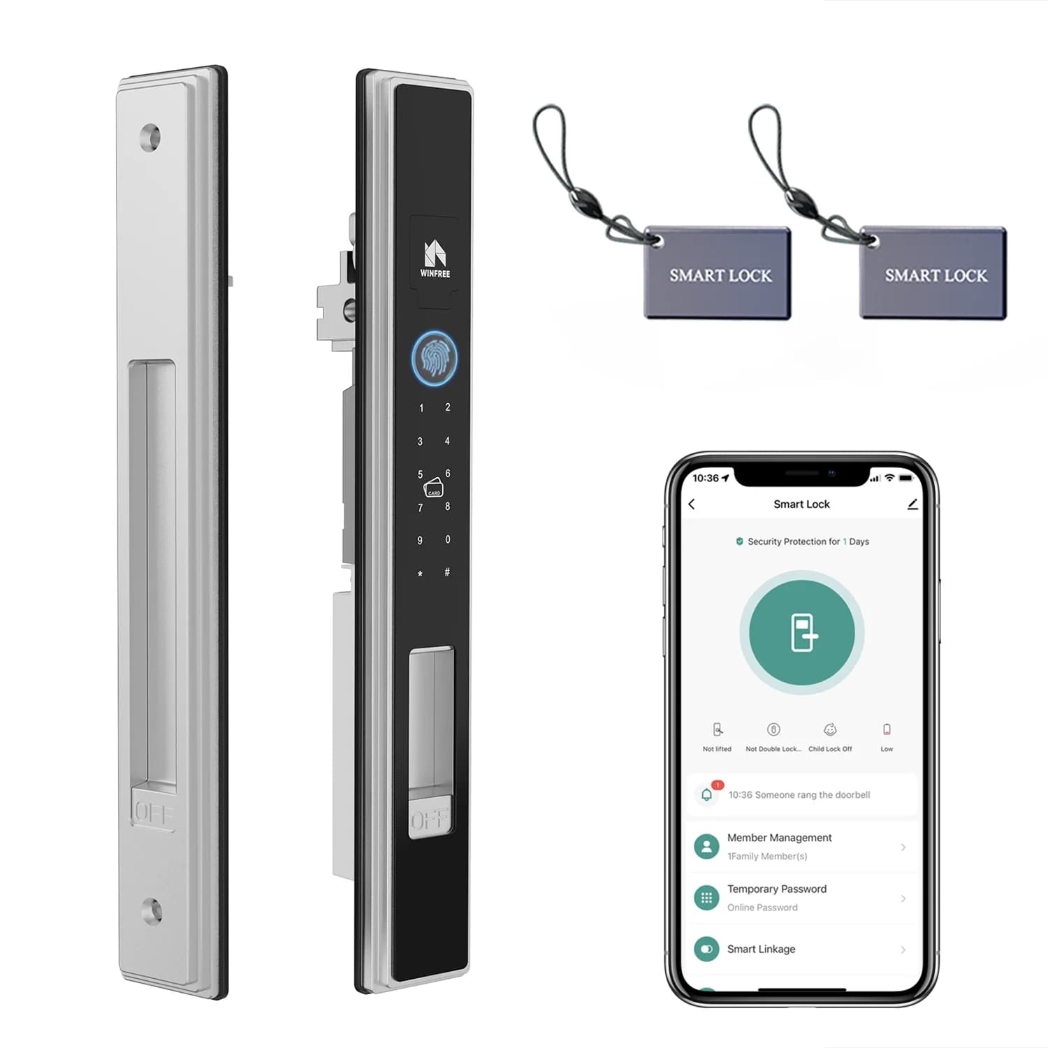 Serratura Intelligente WINFREE Slim per Porte con Impronta Digitale, Bluetooth Tuya, Serratura Digitale Smart Home Senza Chiave con Carta e Codice