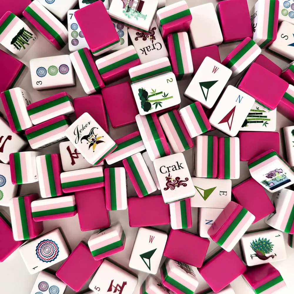 American Mahjong Set 4-Layer Acrylic Engraved Mahjong Tiles 160 Tiles Rose Red Mah Jongg Game for Family Party Fun Entertainment