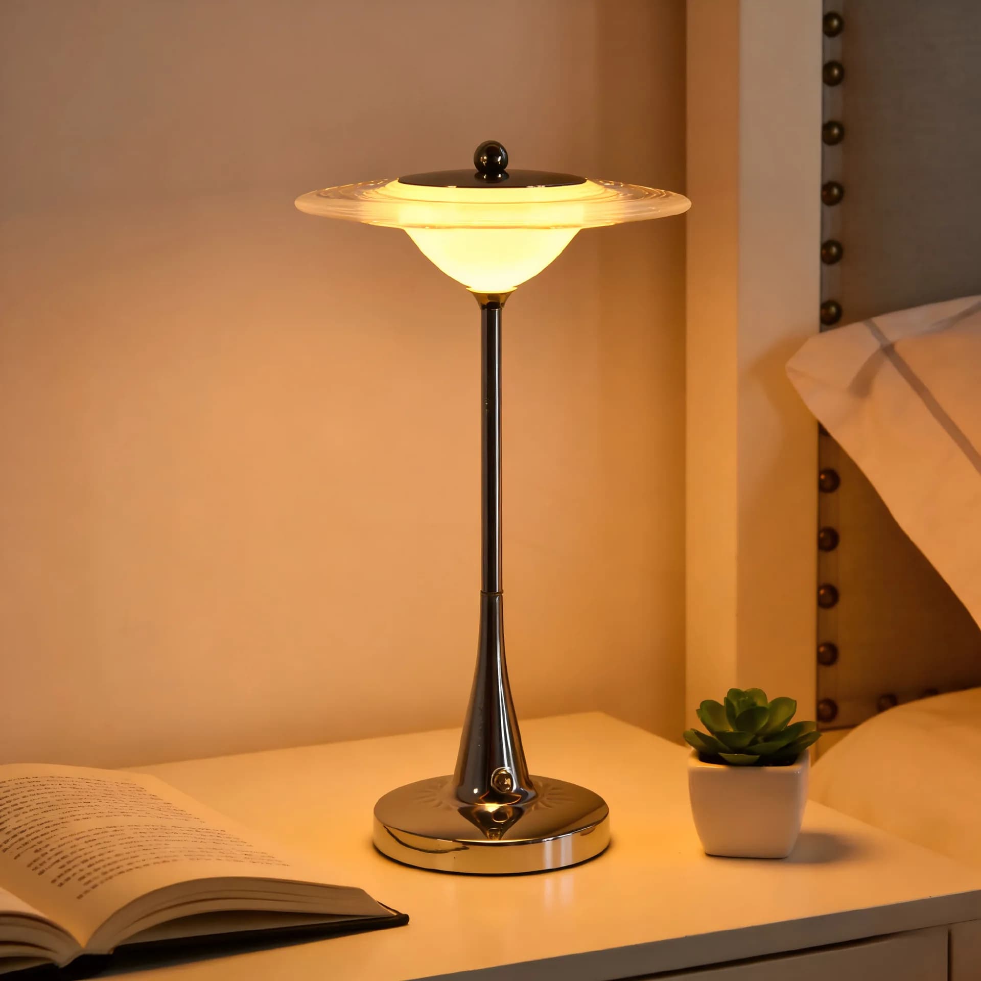 Lampada da Tavolo UFO Touch, Luce Notturna Ricaricabile a 3 Colori Dimmerabile, Lampada Decorativa Creativa da Scrivania e Comodino per Camera da Letto