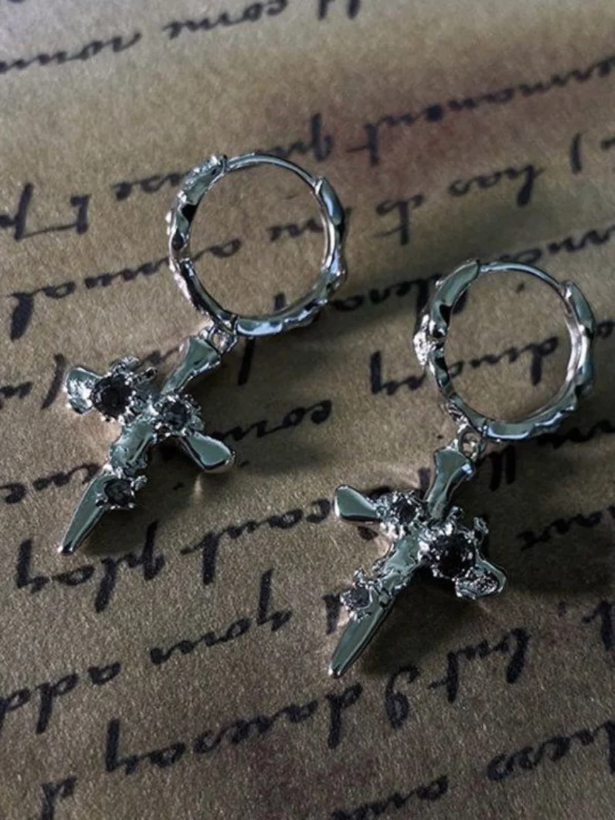 Silver Cross of Sanctification Earrings Trendy Design Sparkling Diamond Sweet Cool Ear Jewelry Gift for Unisex Fashion Access...