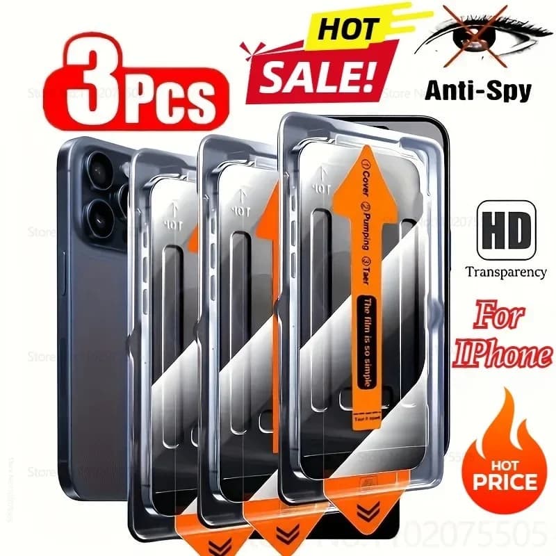 3 pezzi anti-peep/HD custodia antipolvere in vetro temperato per IPhone 17/16/15/14/13/12 Pro Max protezioni per lo schermo privacy 15Plus 16 17 Pro