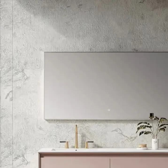 Specchio da Bagno LED Intelligente Moderno, Montato a Parete, Dimmerabile al Tocco, Impermeabile, con Cornice Laccata Rosa per Casa, Hotel, Villa