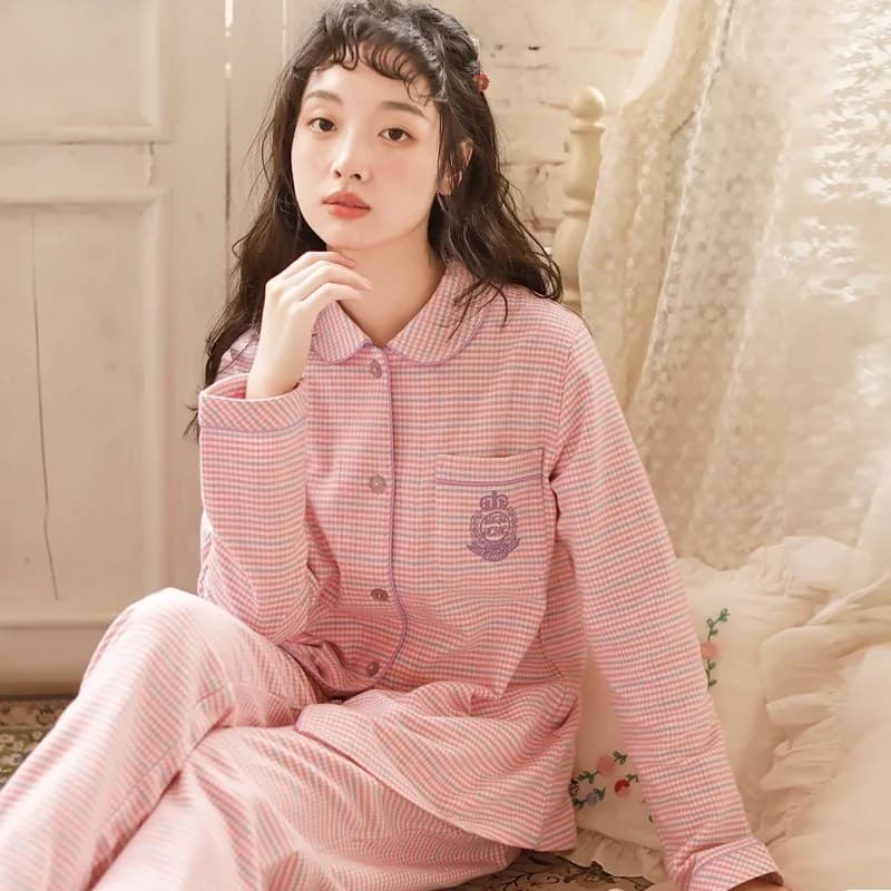Pigiama in puro cotone da donna primavera autunno nuovo set pantaloni a maniche lunghe comodi 2 pezzi loungewear