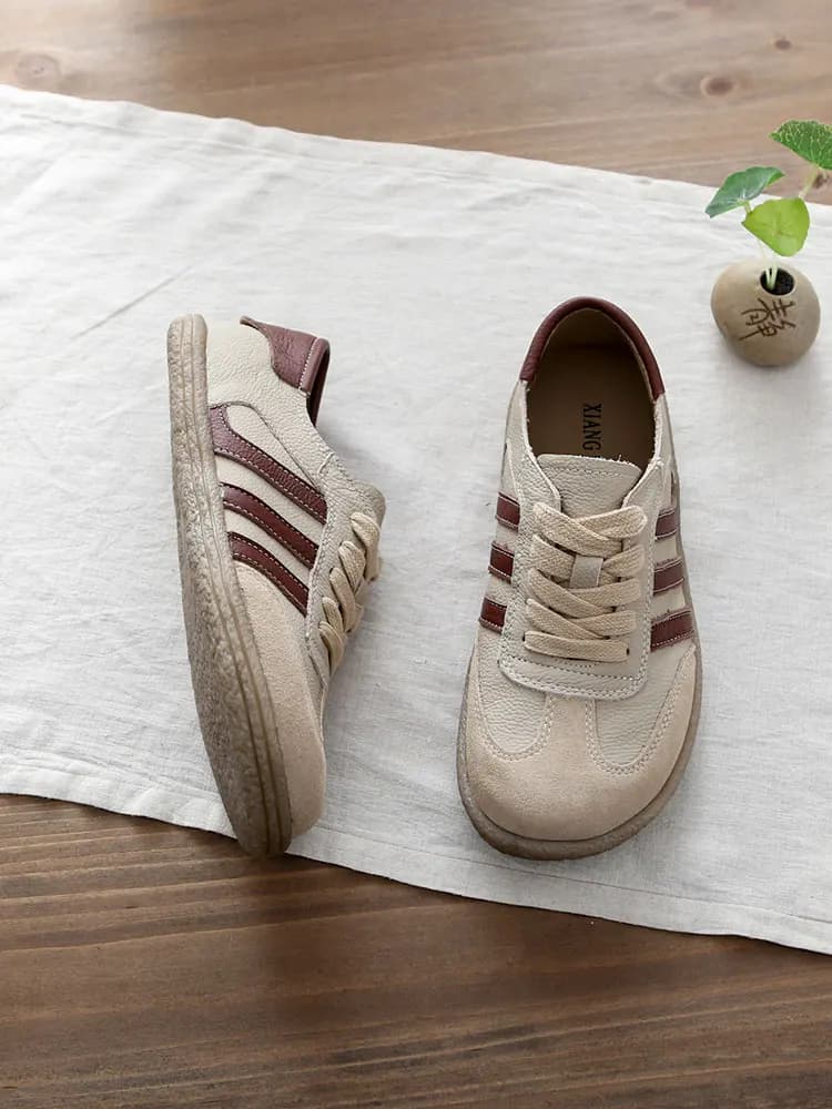 Leather Sneakers Women's Spring New Style Flat Bottom Casual Sports Board Shoes Breathable Anti-slip De Xin Single Shoes