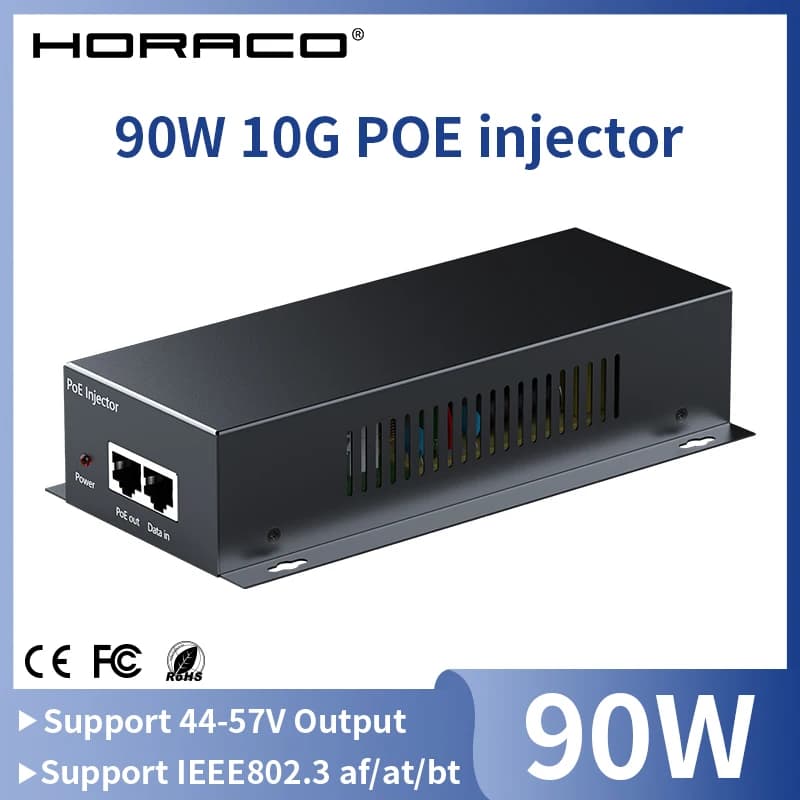 Iniettore PoE 90W 10G IEEE 802.3af 802.3at 802.3bt 10000Mbps Plug&Play per Telecamera IP, Telefono VoIP, Access Point Wireless