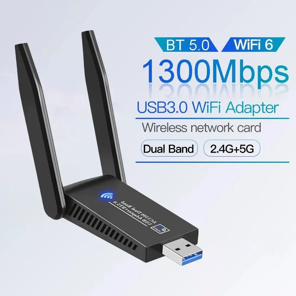 Adattatore WiFi USB Dual Band 2.4G/5Ghz con 2 Antenne, Design 1300Mbps, Dongle WiFi Potente Senza Driver, Scheda di Rete Wireless per Uso Domestico