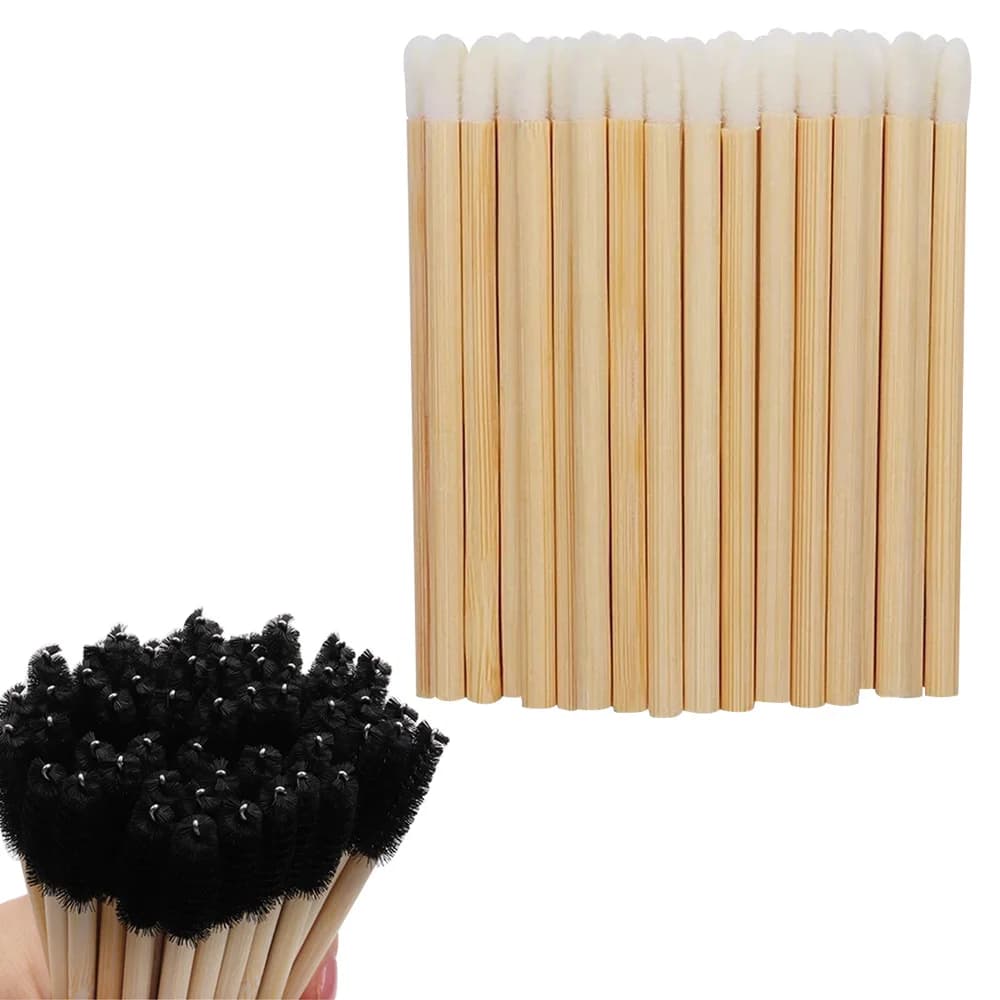 50/100pcs Bamboo Lip Brushes Lipstick Gloss Wands Applicator Eyelashes Extension Brush Kit Makeup Tools Eyelash Accessories