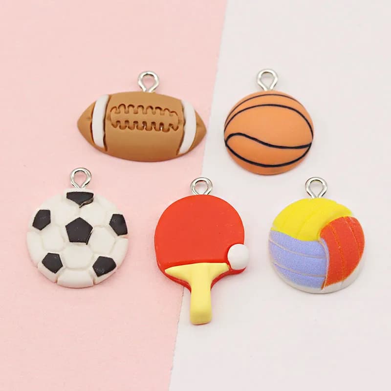5Pcs Resin Simulation Cute Sports Ball Pendants Table Tennis Basketball Football Charms DIY Jewelry Accessories