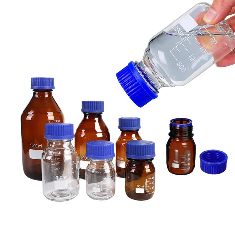1Pcs 25ml-1000ml Non-High Borosilicon Round Glass Media Storage Bottles with Blue GL45 Screw Caps For Lab Water Reagent Liquids