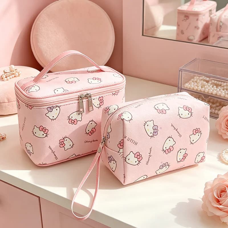 Hello Kitty Makeup Bag Large Capacity Cosmetic Storage Bag Portable Travel Toiletry Pouch Skincare Sundries Container Cute Gifts