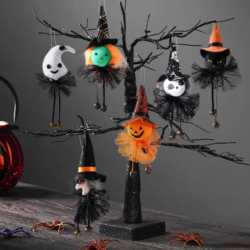 Halloween Pendant Ghost Witch Pumpkin Black Cat Bell Pendant Living Room Bedroom Window Tree Scene Decoration Props Crafts