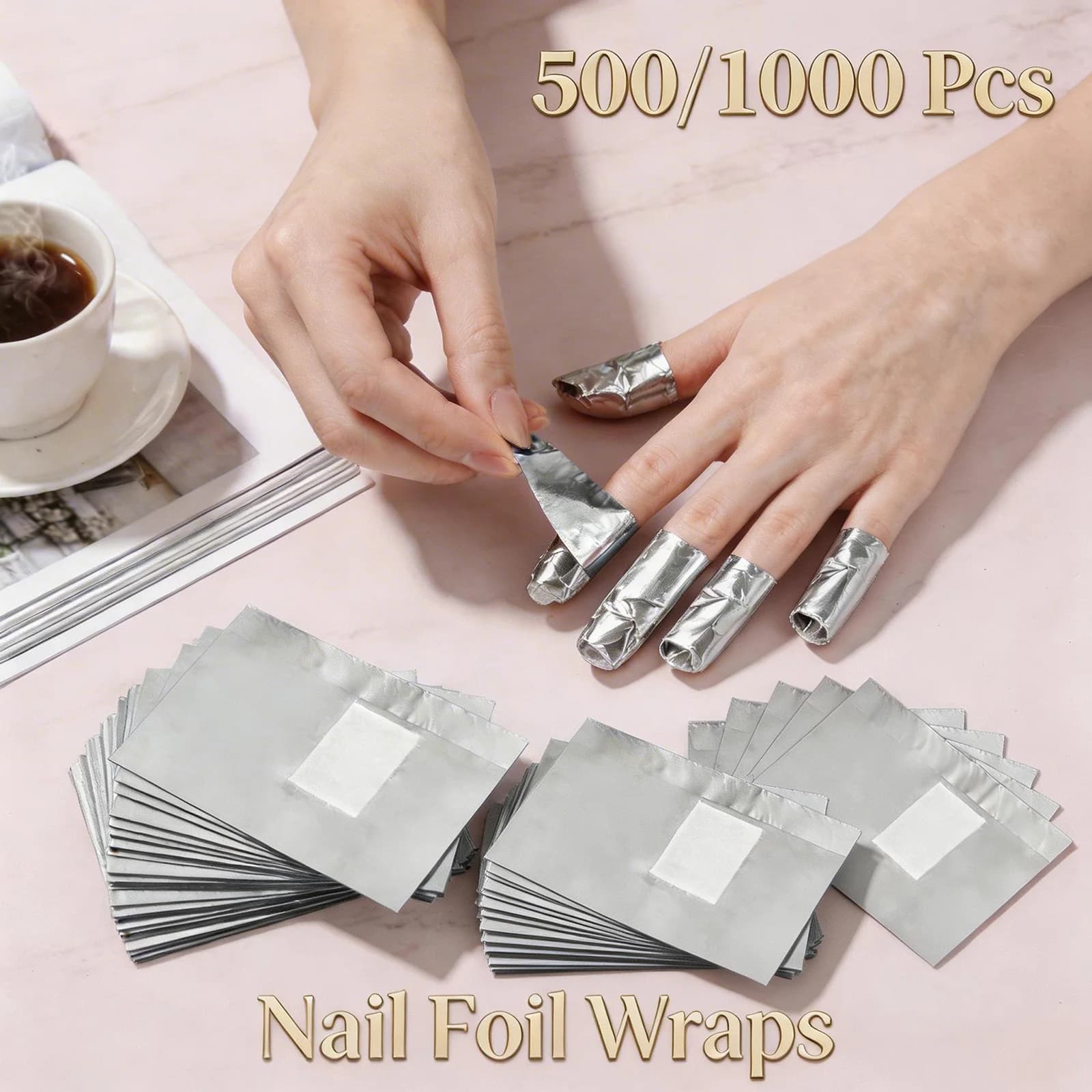 500/1000 Pieces Gel Sauces for Gel Nails, Aluminium Foglietti for Nails, Wrist-free Cotton Dischetti, Nail Salviettes, Manicure Tool