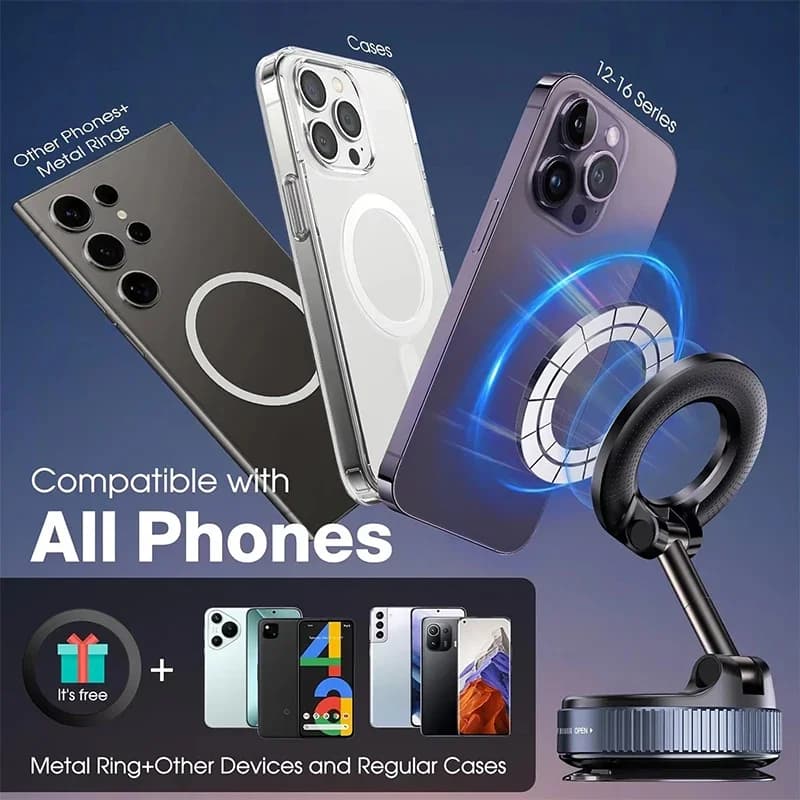 Vacuum Magnet Car Bracket Multi-angles Adjustment Upgraded Version Strong Magnetic Suck Foldable Car Navigation Phone Holder