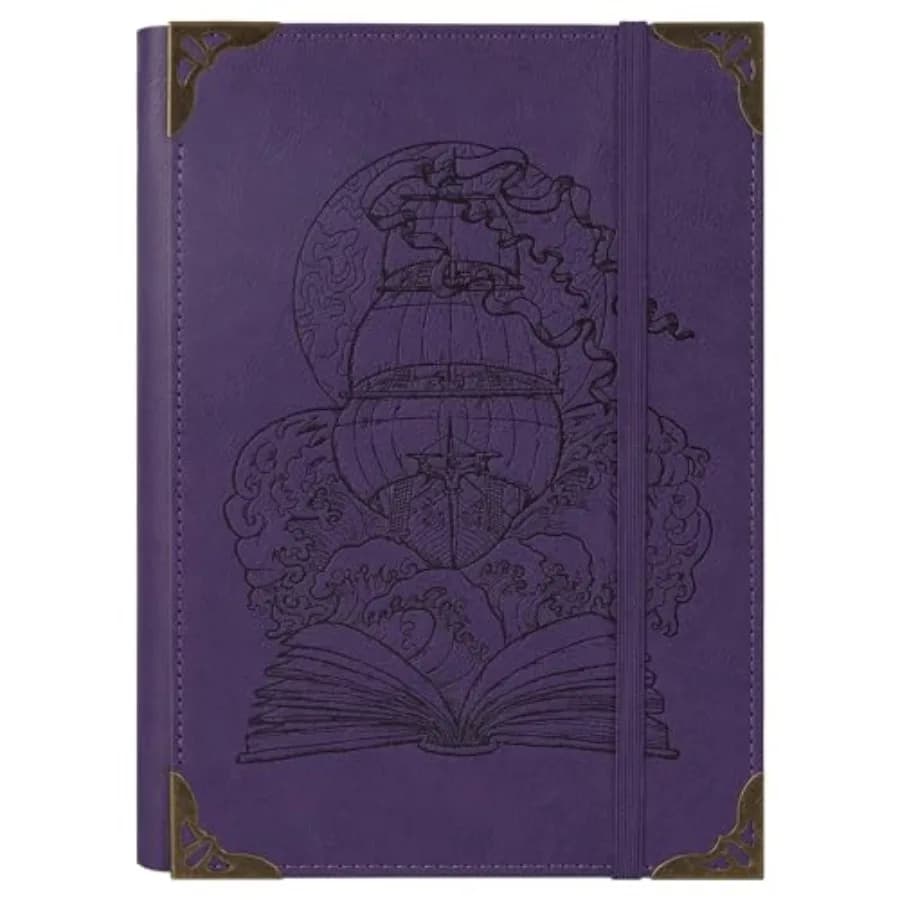 A5 Binder 6 Ring Notebook for Women Men, Hardcover PU Leather Journal, Vintage Ship Journal, College Ruled Notebook for School,