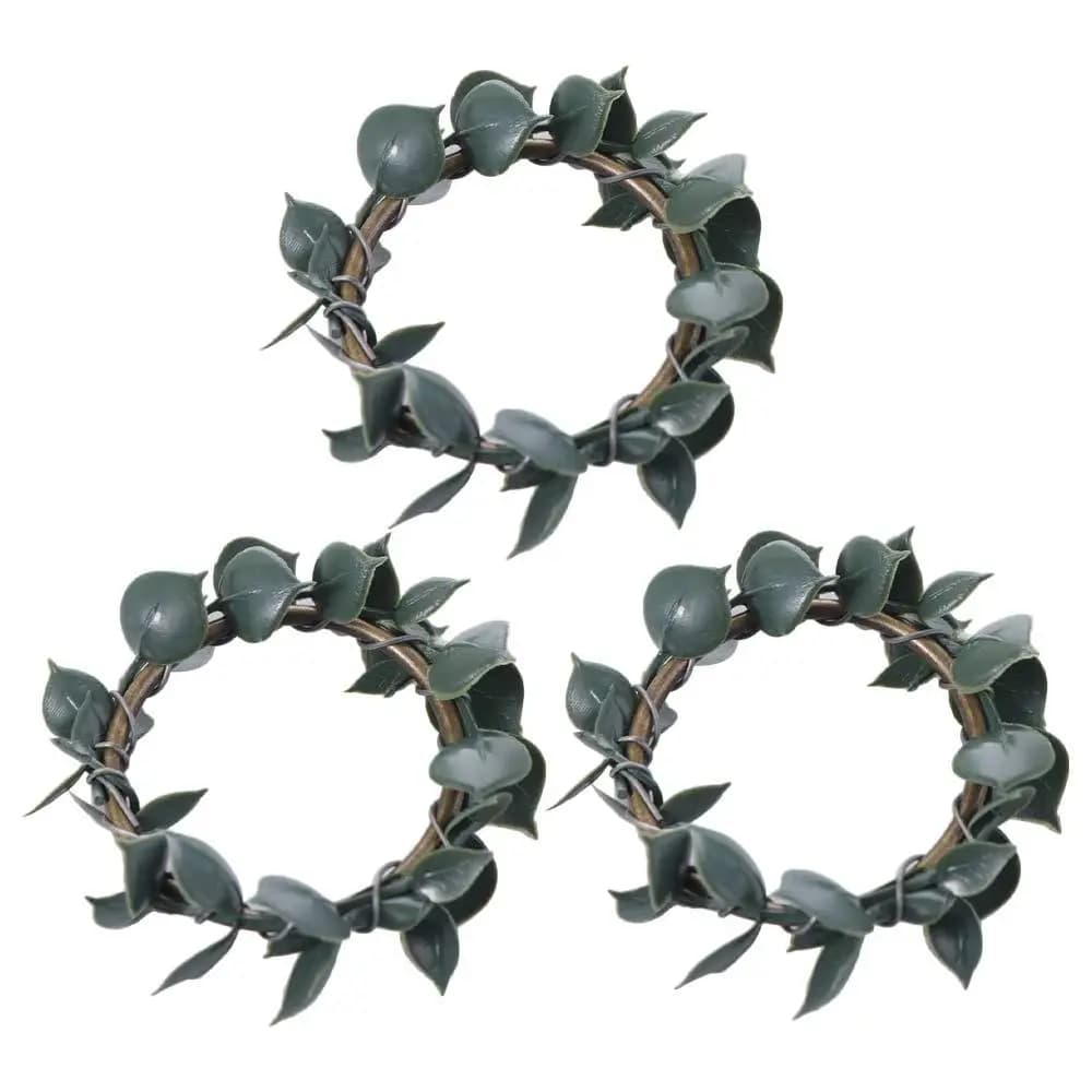 3pcs Rustic Artificial Plant Napkin Rings Simulation Metal Green Leaves Napkin Holder Multipurpose Napkin Buckles