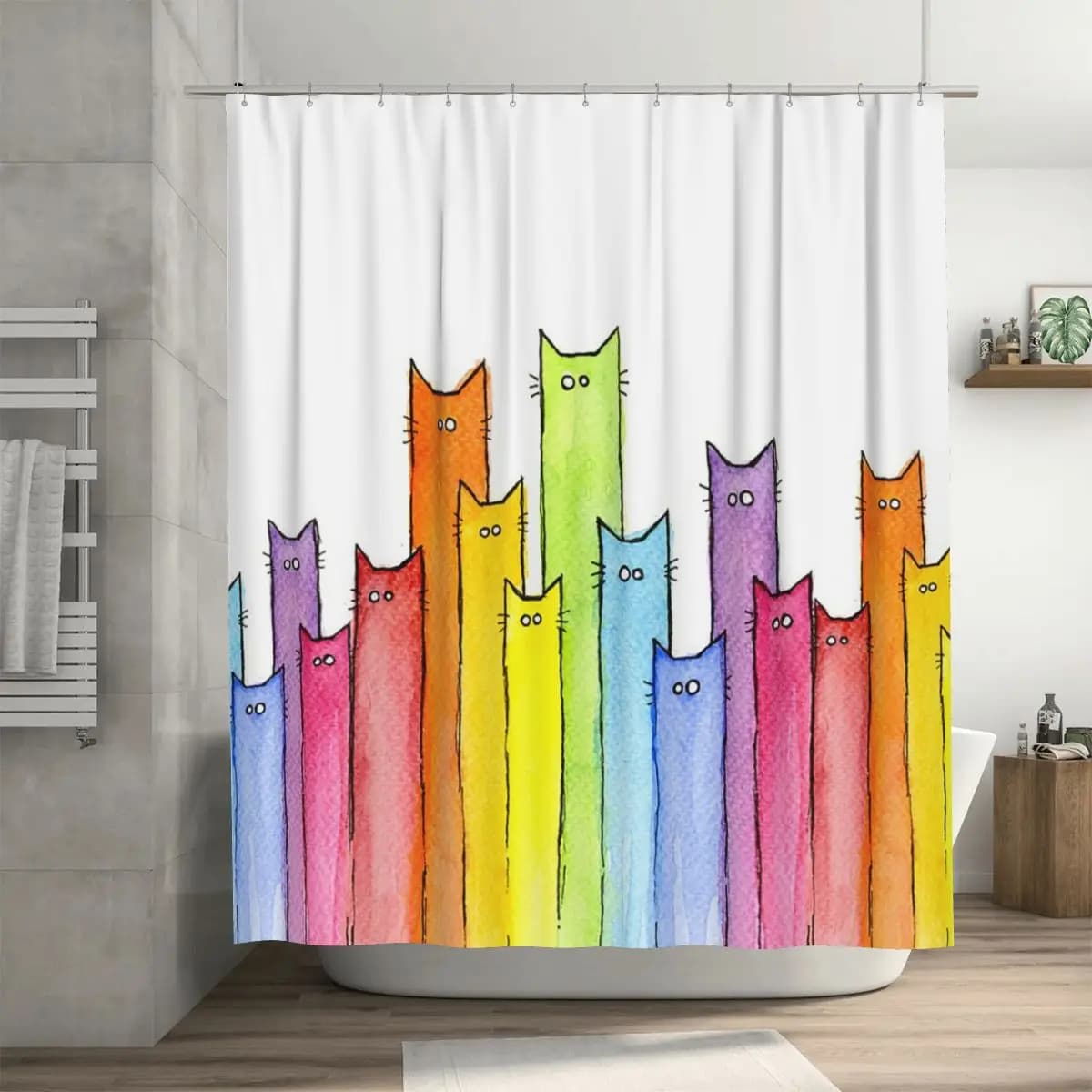 Tenda da doccia Rainbow Of Cats, tende da bagno impermeabili in poliestere con ganci