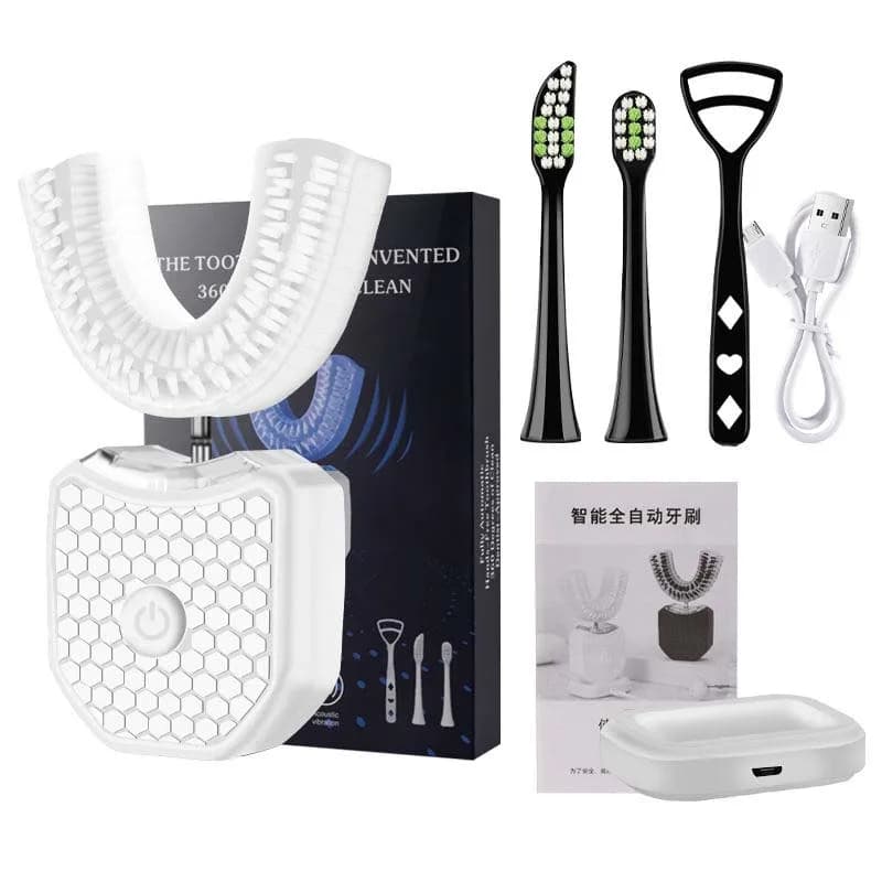 Spazzolino Elettrico Automatico a Forma di U per Adulti, Sbiancante, con Setole Morbide, per Apparecchi Ortodontici, Ricaricabile, Strumento di Bellezza per i Denti