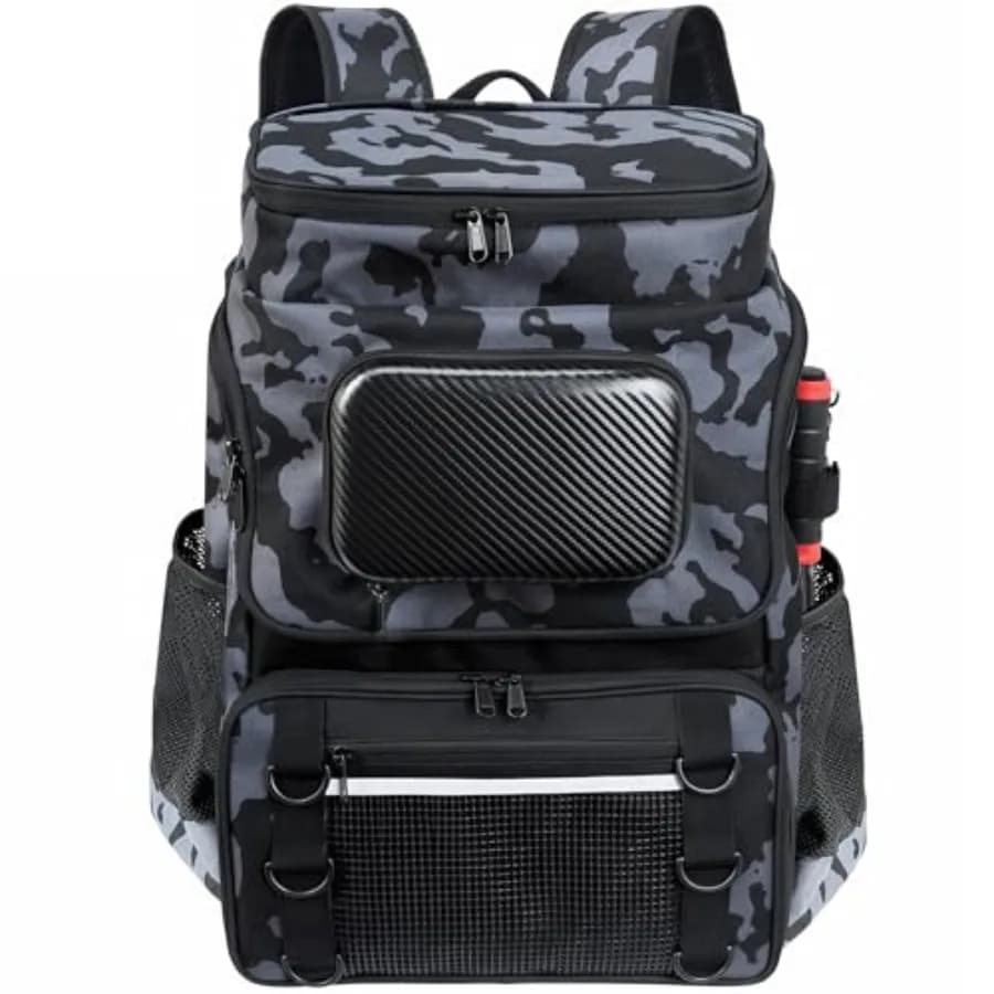 Zaino da Pesca con Portacanna Extra Large 60L, Borsa per Attrezzatura con Scomparto Refrigerante per Conservare Scatole e Accessori da Pesca