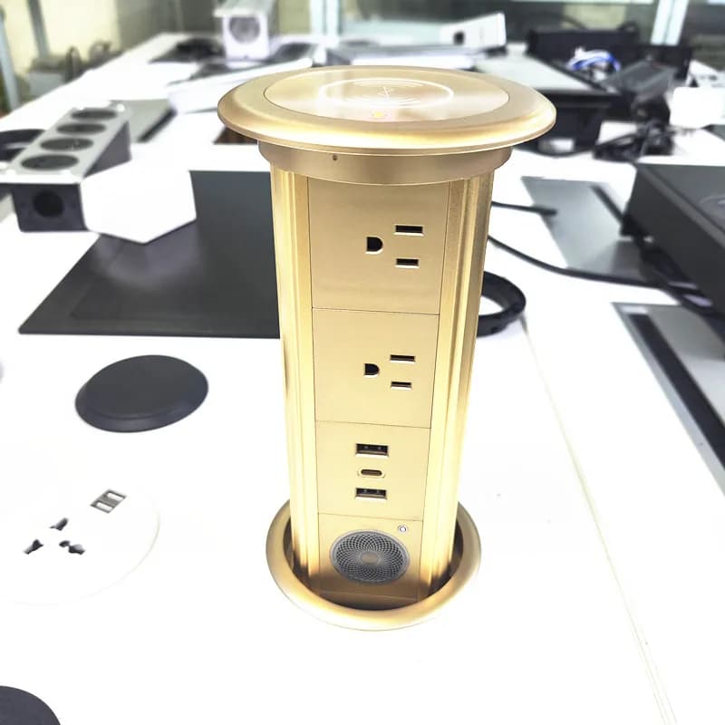 Presa di Corrente Universale US/UK/EU/AU, Presa Motorizzata a Scomparsa per Scrivania, Presa Intelligente da Cucina con Altoparlante e Ricarica Wireless
