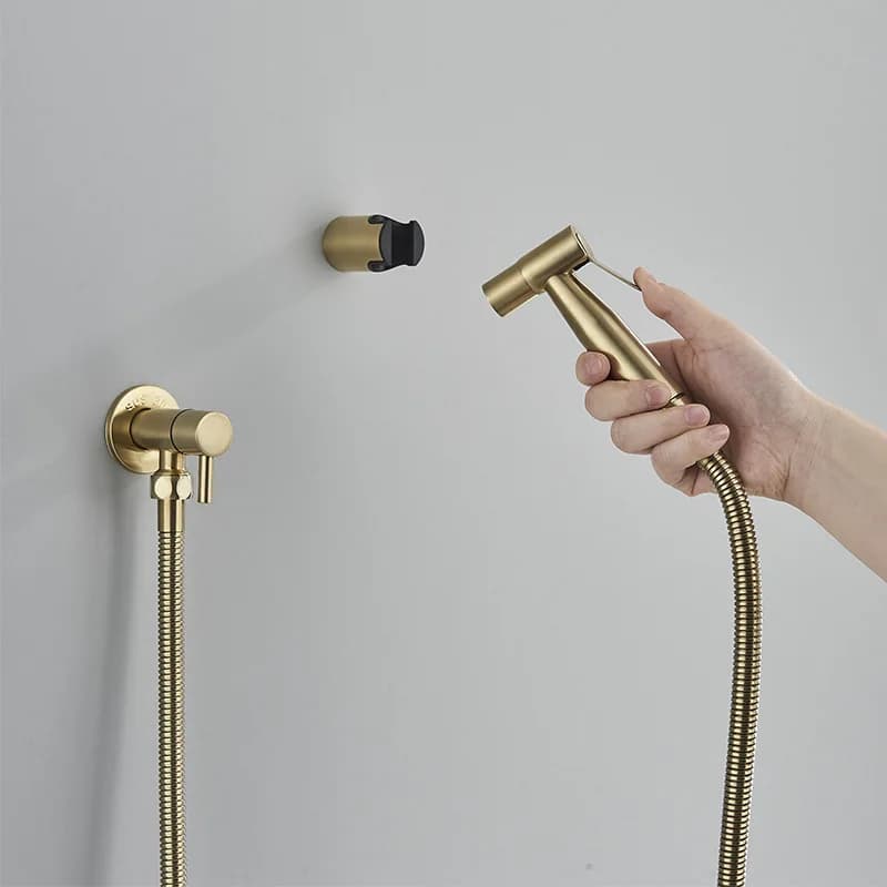 Doccetta Bidet Portatile in Acciaio Inossidabile Oro Spazzolato, Doccia Igienica a Parete, Solo Acqua Fredda