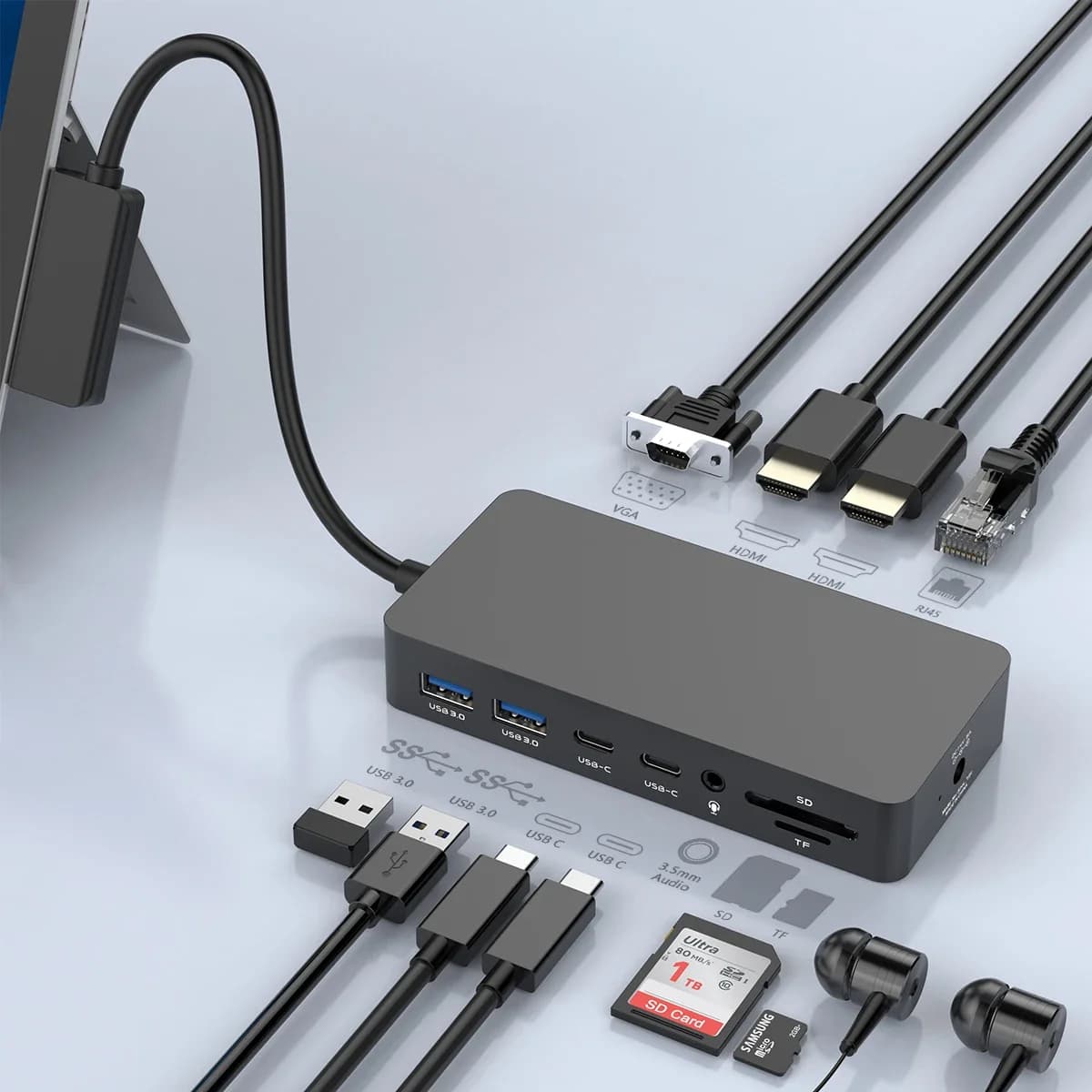 Docking station adattatore universale USB C per multiporta laptop Surface con VGA per interfaccia HDMI USB 3.0 in magazzino