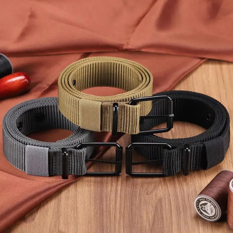Cintura da uomo in tela porosa con fibbia ad ardiglione, cintura sportiva da esterno, cintura da donna alla moda con occhielli, cintura per jeans da uomo e donna
