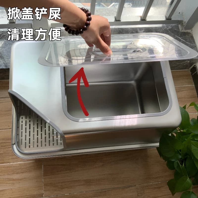 Stainless Steel Corridor Style Fully Enclosed Cat Box Cat Toilet Training Kit Splash-proof Odor-resistant Large Capacity