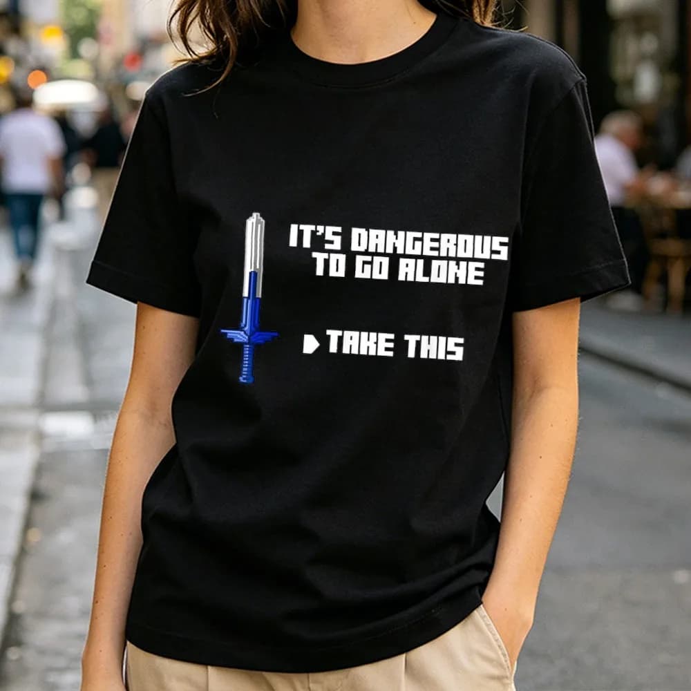 Unisex It's Dangerous To Go Alone Master Sword Pixel Print Tshirt Retro Zelda Game Fan Casual Soft Cotton Short Sleeve Tops Tees