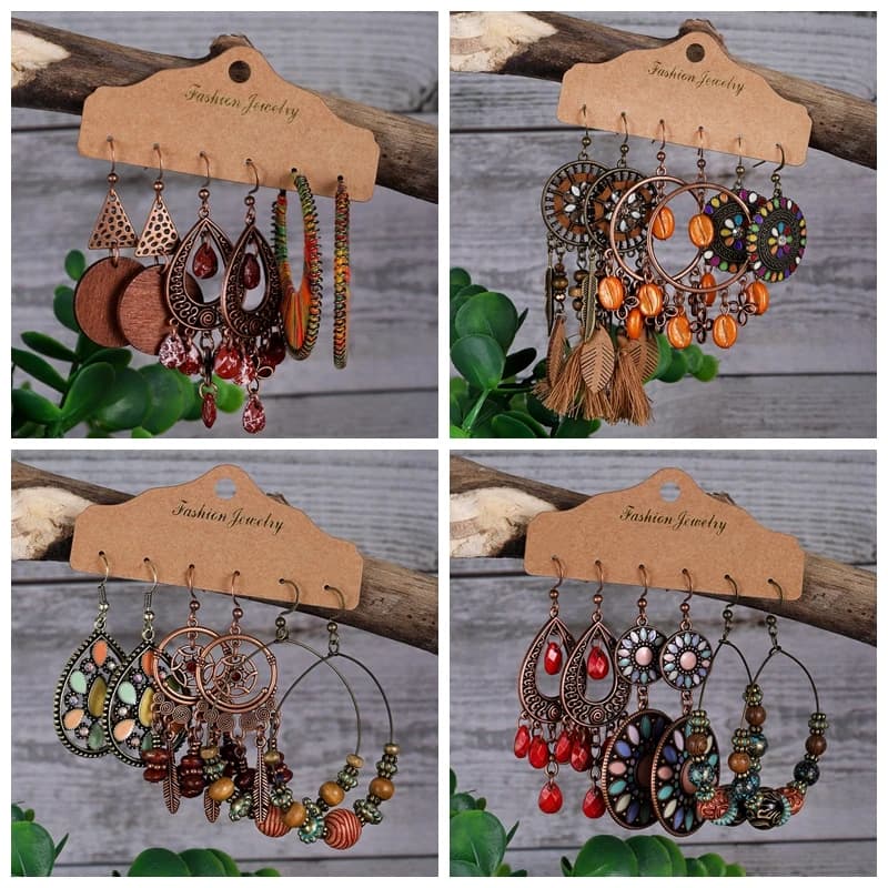 Retro New Boho Flower Dreamcatcher Leaves Tassel Earrings Female Jewelry 2025 Fashion Round Geometric Beads Earrings Party Gift