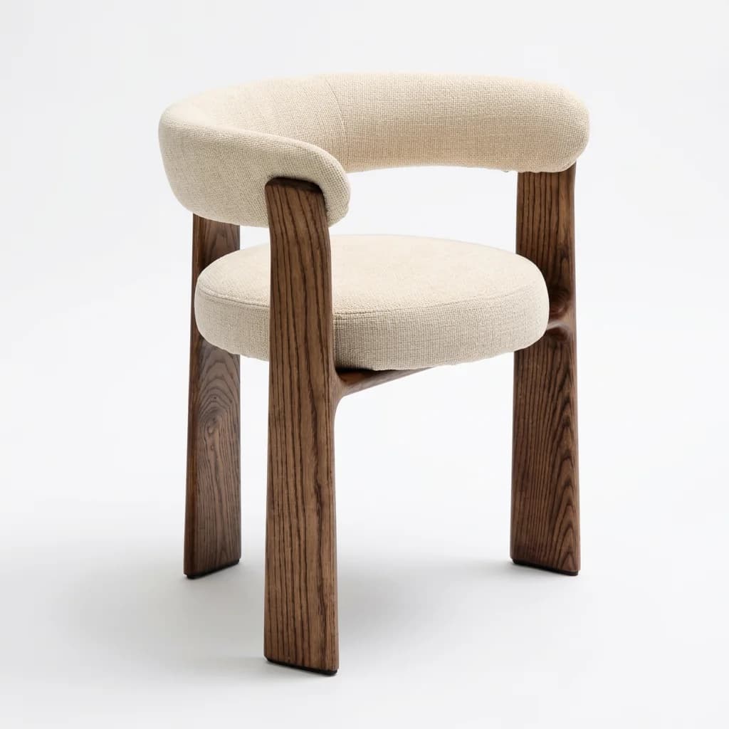 Sedia da Pranzo Minimalista Italiana di Alta Gamma, Poltrona in Legno Massello Arcuata per Uso Domestico, Stile Wabi-sabi, Lusso Leggero con Cuscino Morbido