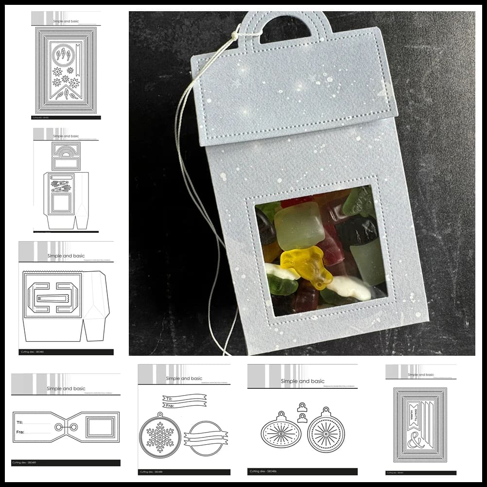 3D Christmas Giftbag Tag Ornaments Combi Striped Frames Cutting Dies for New 2024 Scrapbooking Paper Making Craft Supplies