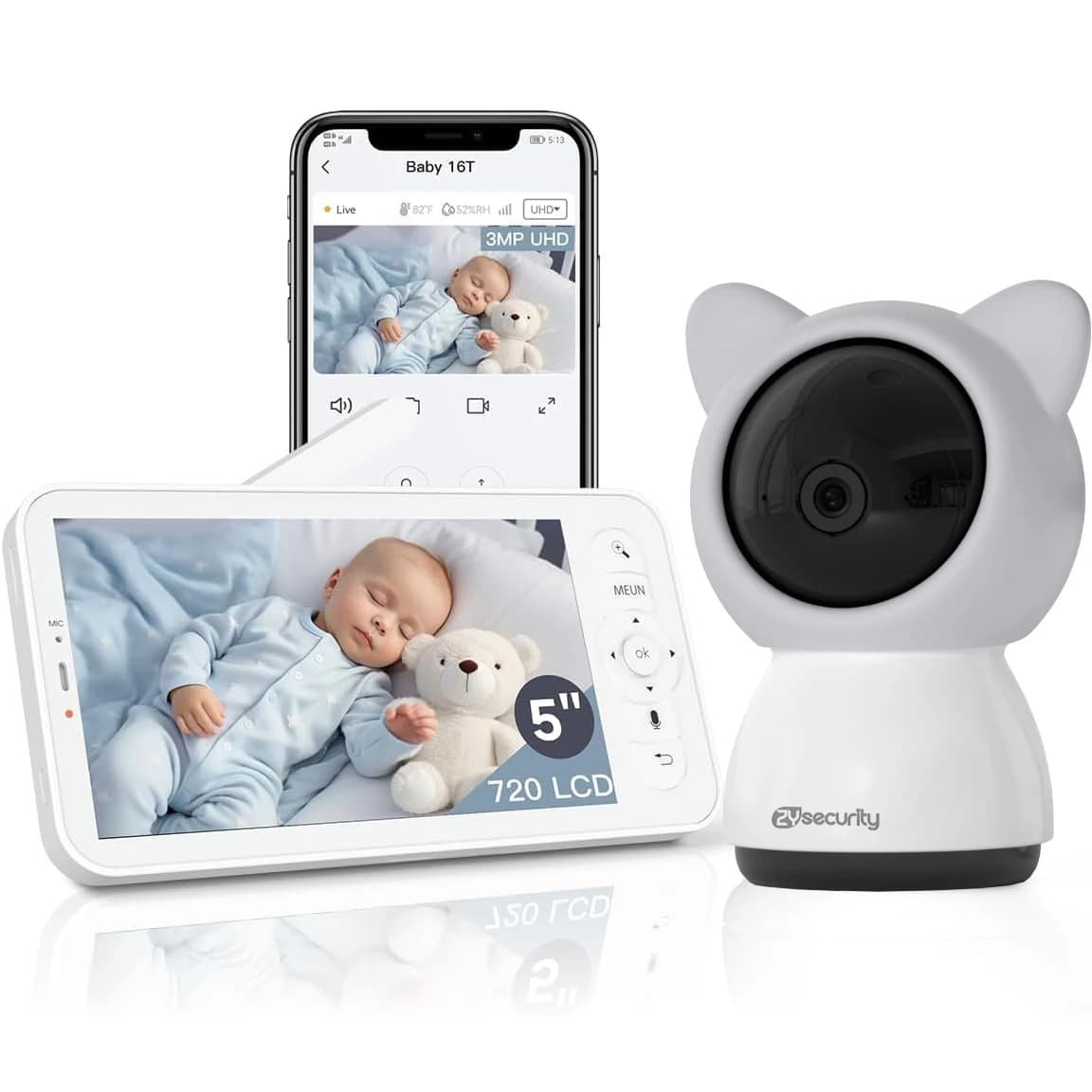 Baby monitor intelligente WiFi da 5 pollici con app per telefono Telefono per bambini wireless Interfono a 2 vie PTZ Telecamera per bambini Visione notturna Monitoraggio della tata