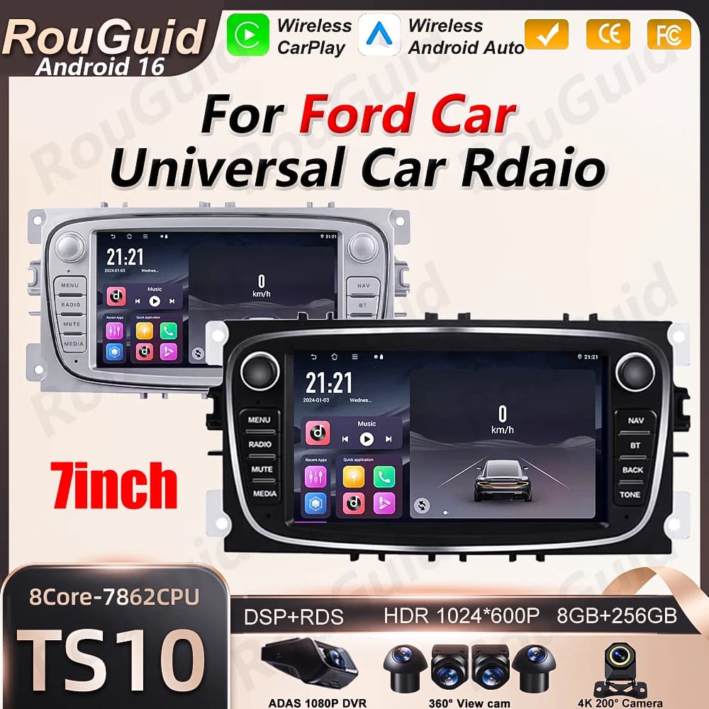 Autoradio Android 16 per Ford Focus mk2 S-Max Mondeo Galaxy C-Max Kuga, Carplay Wireless, Sistema Multimediale, Stereo Auto, Navigazione BT