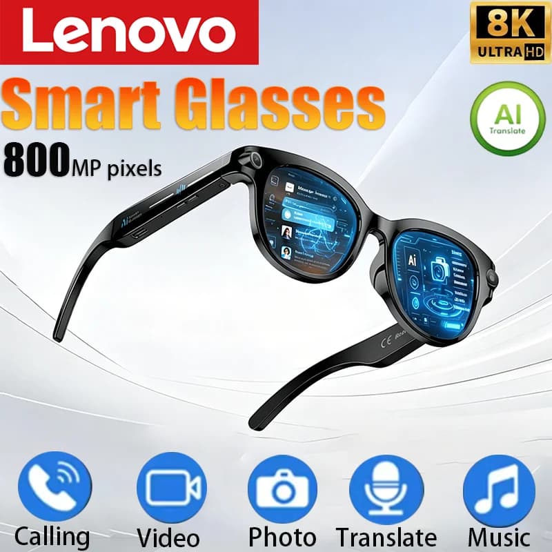 Lenovo Smart 8K AI Camera Glasses 800MP Multifunctional Photochromic Glasses Bluetooth Calling Photo Video Music Translation New