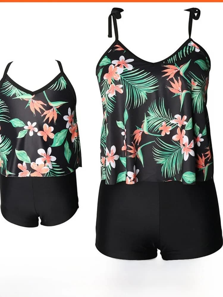Costume da bagno separato conservatore, bikini alla moda, costume da bagno genitore-figlio, tuta da surf casual in poliestere