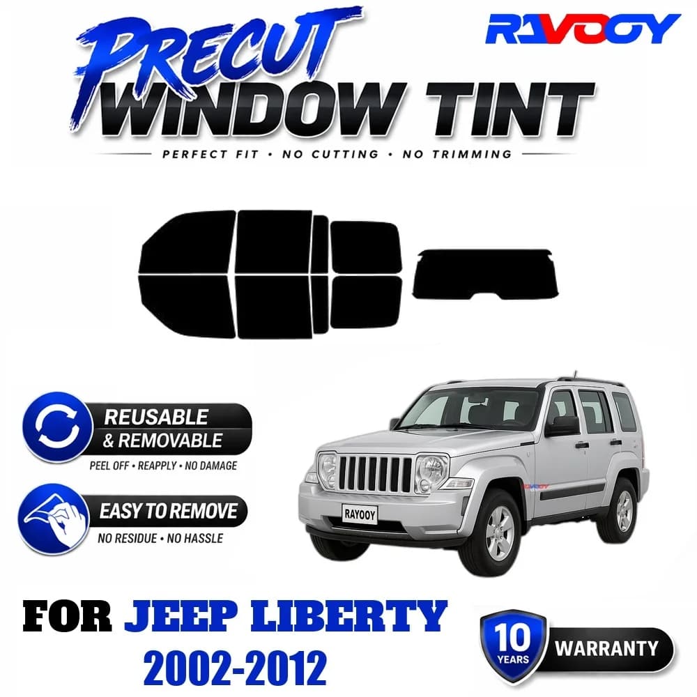 RAVOOY Precut Window Tint, Reusable Removable EPU Film, Custom Fit for Jeep Liberty 2002-2012, UV Heat Protection