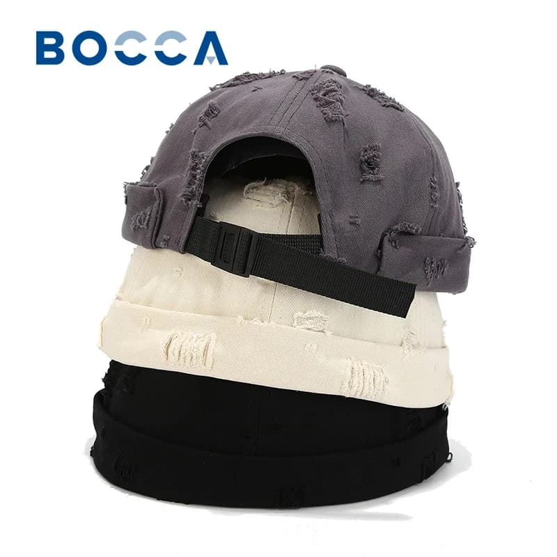 Bocca Broken Solid Color Docker Hat Without Visor Brimless Cap Breathable Adjustable Cotton Beanie Skullcap Dome Outdoor Fashion