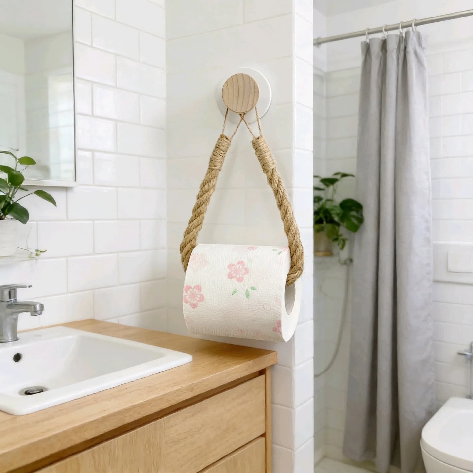 Portarotolo da Parete per WC, Accessori Bagno, Porta Carta Igienica in Legno, Porta Asciugamani per Toilette